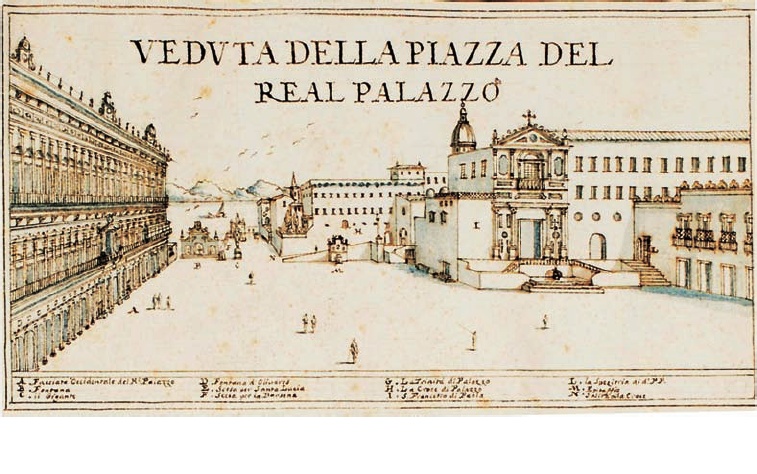 Fig. 1. Cassiano de Silva, Largo di palazzo e il convento di San Francesco di Paola  , 1692, Biblioteca Nazionale di Napoli